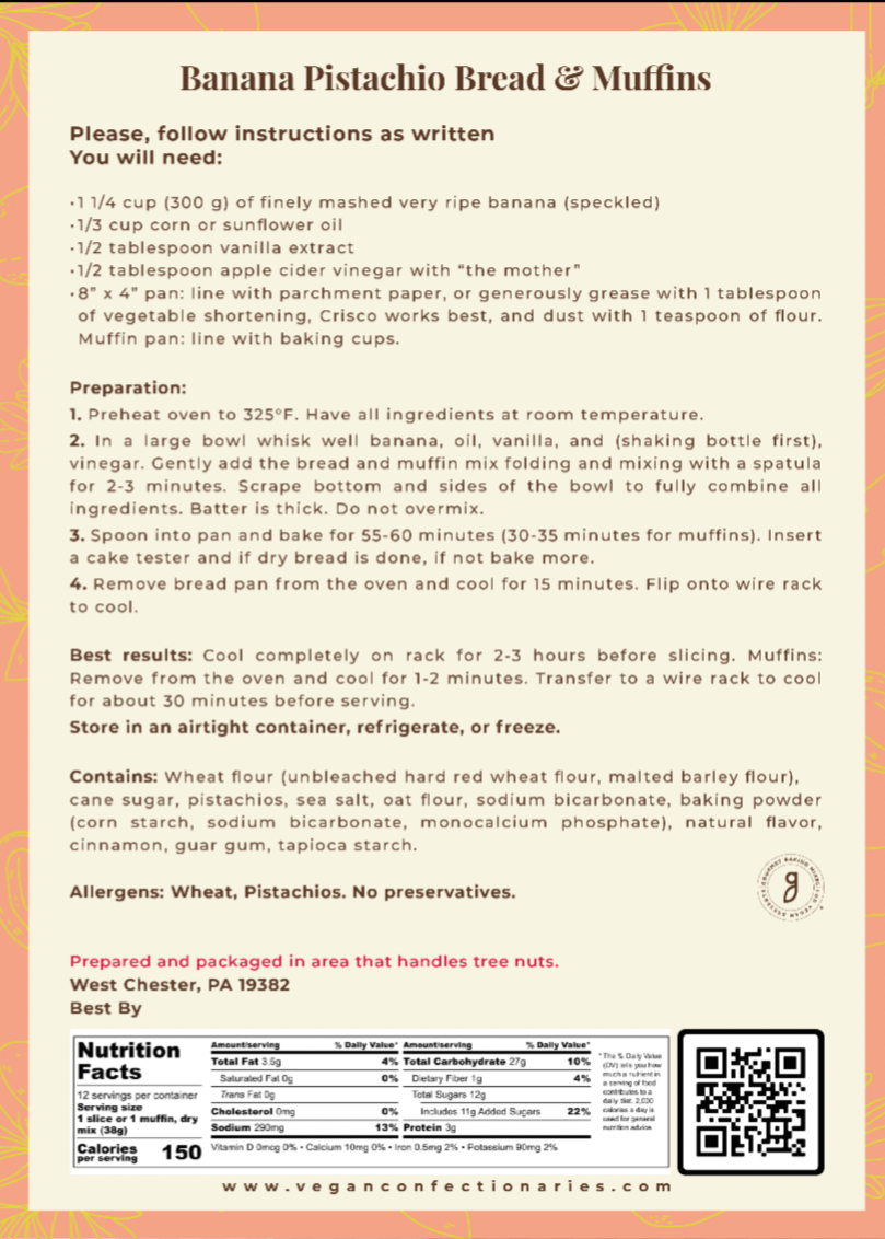 Banana Pistachio Bread Mix - Easy Bake Plant-Based Dessert